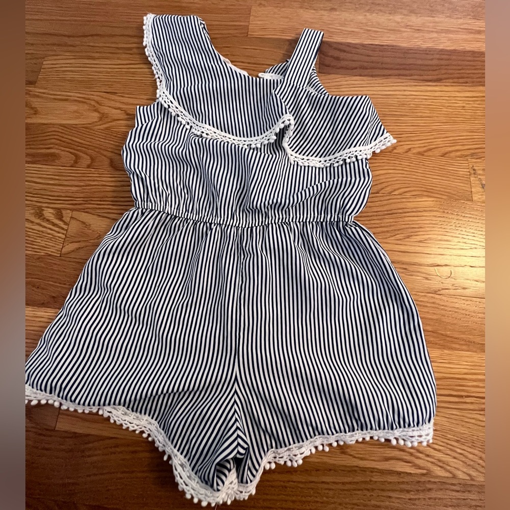 Navy Striped ruffle detail jumper for little girl size 5